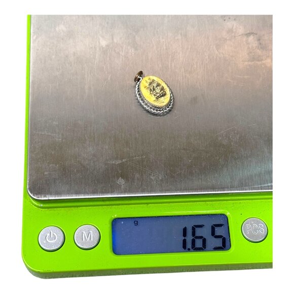 Vtg Verna Sterling Nautical Scrimshaw Sailboat Pendant Silver Rope Edge Maritime - Picture 5 of 5